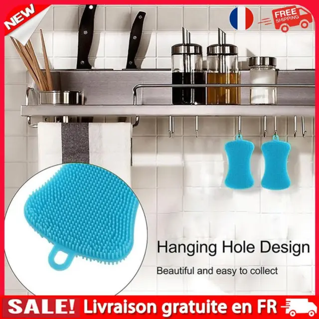 Silicone Plat �� Laver Brosse Pot Pan Cuisine Cleaner ��ponge Laveur (Bleu)