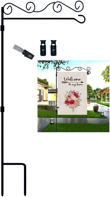 GISITIO Garden Flag Stand Premium Garden Flag Holder Pole with Anti-Wind Clip Bl