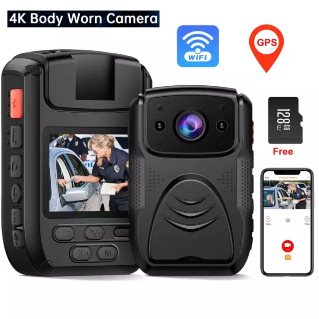 Epoium GPS Body Camera 4K 1440P Video Record 128GB IP67 Night