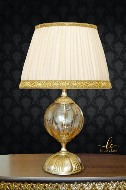 Lampada da comodino da tavolo in vetro di Murano AMBRA LUME con paralume plisse