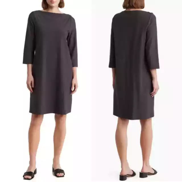Eileen Fisher Women Dress Graphite Bateau Neck Shift Dress Size M