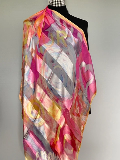 Foulard/carré Sonia Rykiel 100% Soie 31g - Rose, Ourlet Main, Vintage Occasion Très Bon état