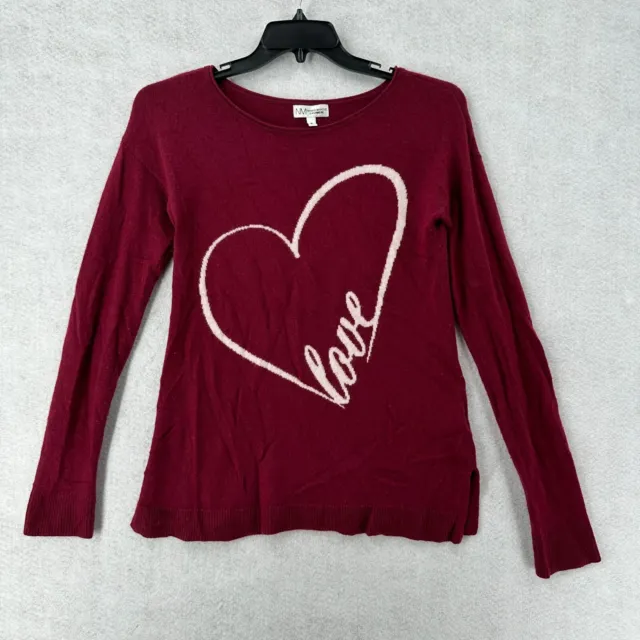 Neiman Marcus 100% Cashmere Sweater Womens MEDIUM Red Long Sleeve Love Heart