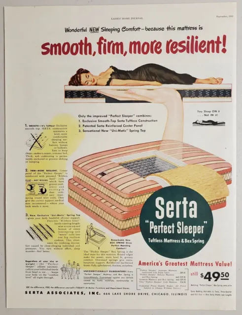 1948 Print Ad Serta Perfect Sleeper Mattress Lady Sleeps Chicago,Illinois