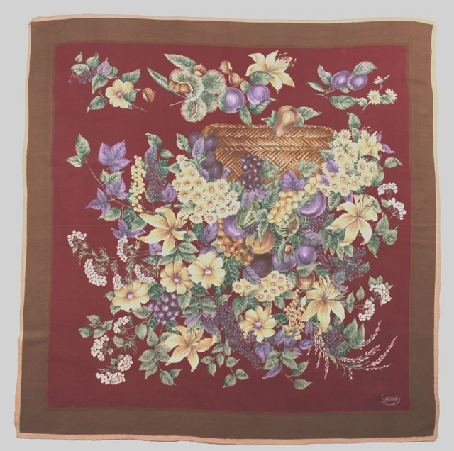 Foulard En Soie Vintage 82x82 Cm - Bord Bleu Nuit - Occasion - 100% Soie