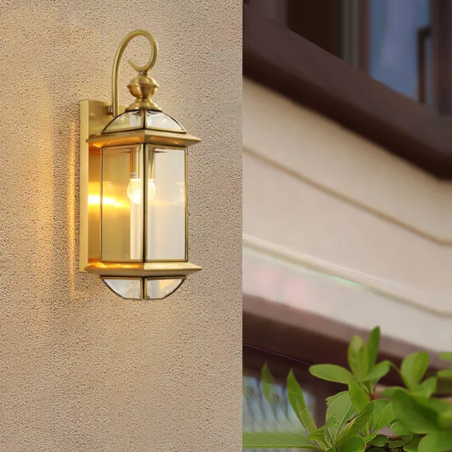 Outdoor Wall Lighting Gold Porch Wall Lantern Garden Wall Light Glass Wall Light