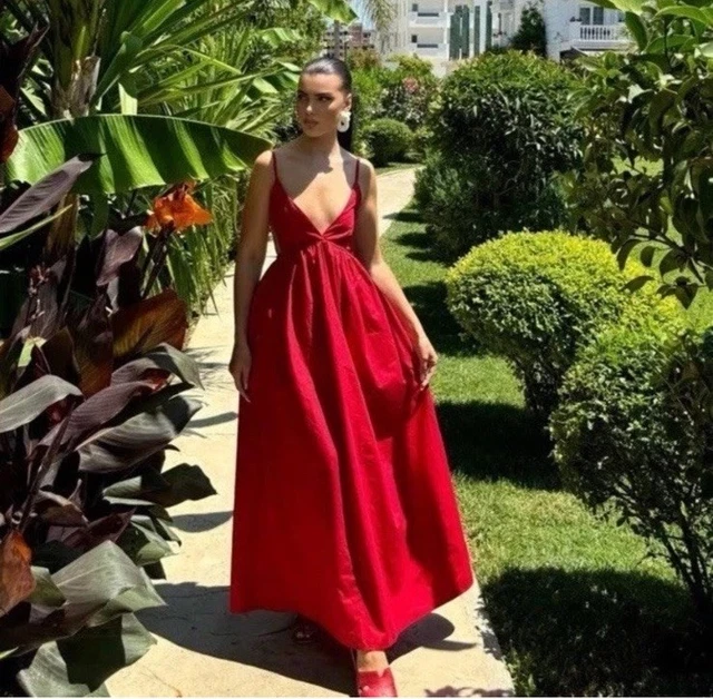 ZARA RED OPEN Back Fancy Cropped Jumpsuit Dress Red Overalls Backless Size  M 89.95 - PicClick UK