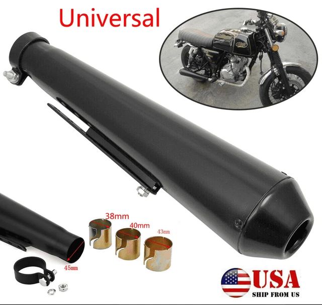 Universal Motorcycle Racer Exhaust Mufflers Silencer Pipe w/Sliding Bracket USA
