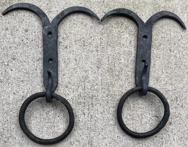Pair (2) Custom Hand Forged Door Pull Handles Blacksmith Rustic Antique Hardware