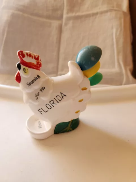 Ceramic Chicken Measuring Spoon and ring Holder Kitsch Florida Souvenir Vintage