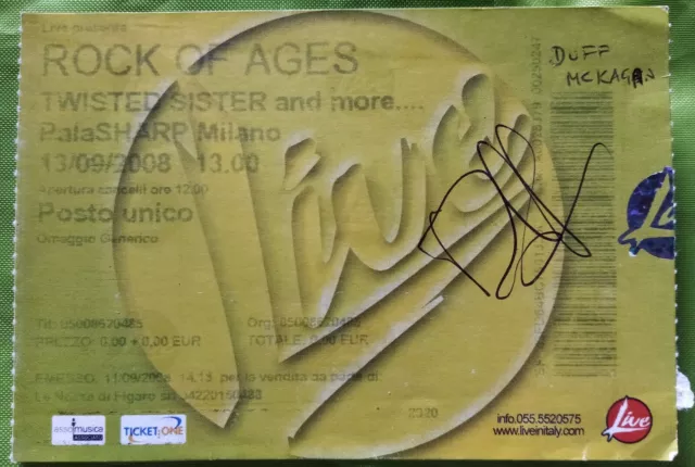 Twister Sister Milan 2008 Biglietto Ticket Signed Duff Mc Kagan Guns N' Roses