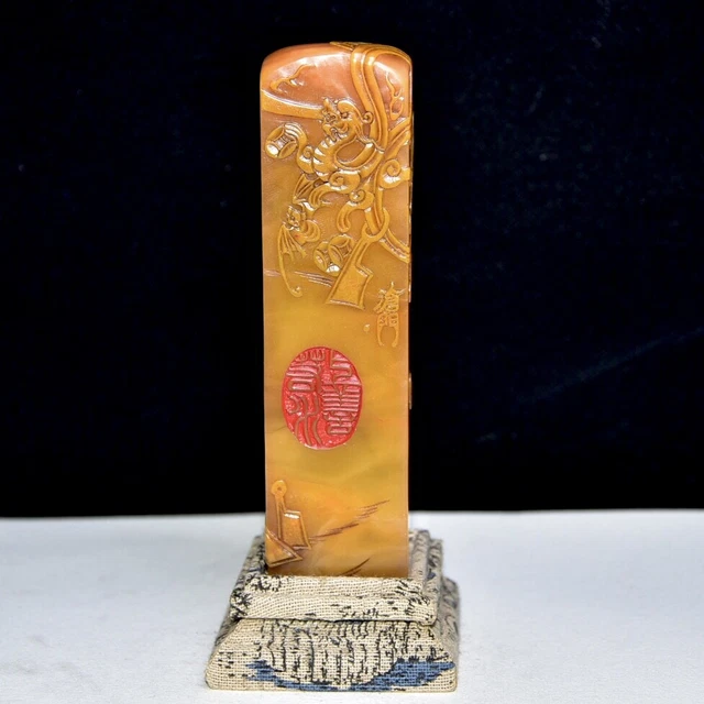 Chinese Exquisite Handmade Dragon carving Shoushan Stone Statue Seal