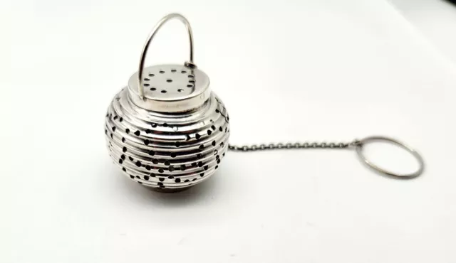 Vintage Sterling Silver Tea Ball Infuser Butterfly & Flower Pattern Strainer