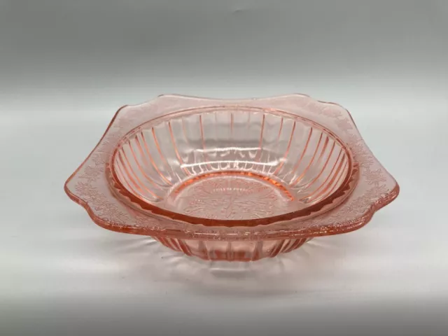 Pink Depression Glass Bowl 1930s Jeannette Glass USA Square Large