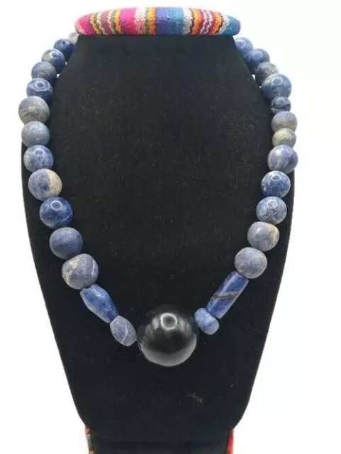 Peruvian Unisex Necklace Handmade Sodalite and Onyx - Natural Stone