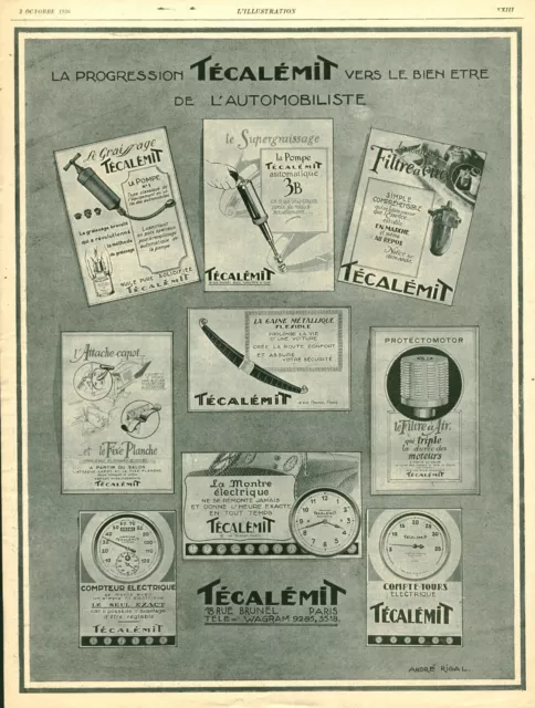 Publicité ancienne Técalémit compteur automobile 1926 issue de magazine