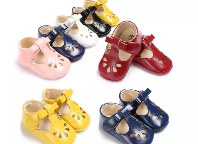 Baby Boy Girl Soft Sole T- Bar Crib Shoes Toddler Mary Jane Shoes Newborn to 18M