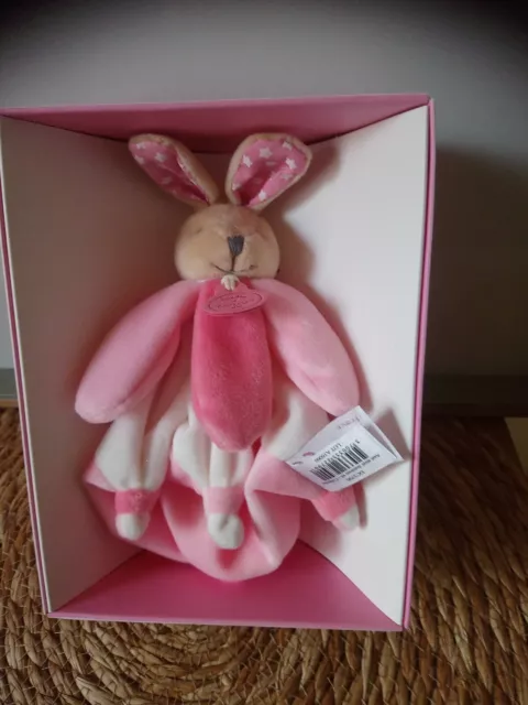 Doudou et compagnie plat lapin blanc rose étoiles mini collector neuf + cadeau