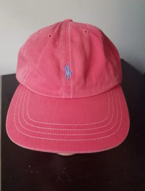 Vtg Ralph Lauren Polo Distressed Pink Hat Mutli Color Strapback