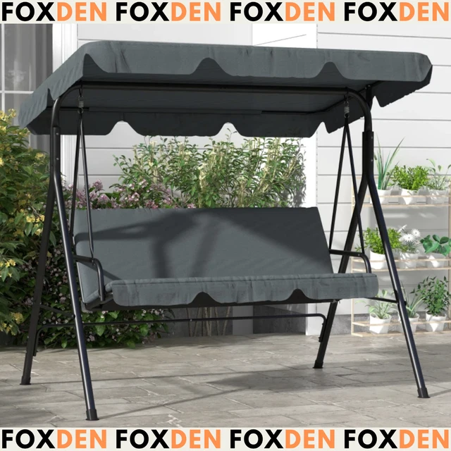 GREY 3 SEATER Garden Swing Chair Patio Bench Outdoor Hammock Canopy