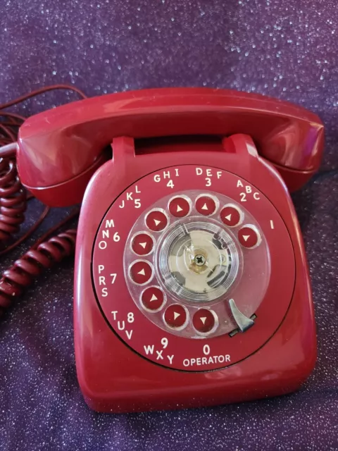 ☎️Rare Vintage Red Rotary Dial Working Desk Telephone w 35 ft. Line Cord