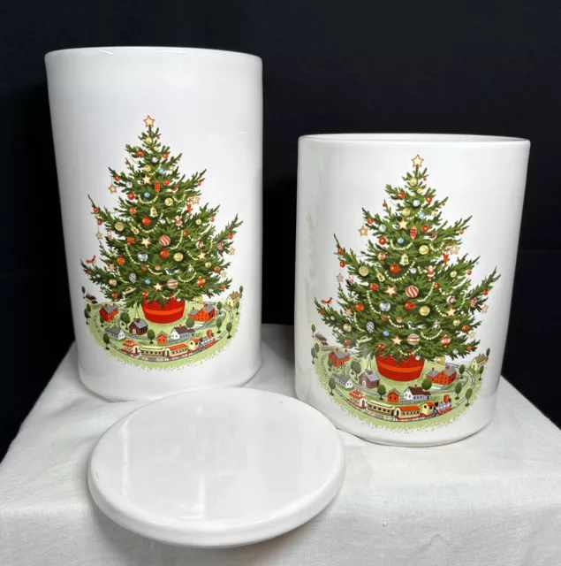 Pfaltzgraff Open Canister, White With Christmas Tree With One Lid