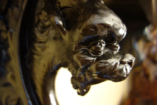 19C Carved Oak Griffin/Gargoyle/Dragon Gothic Arch Wall Shelf