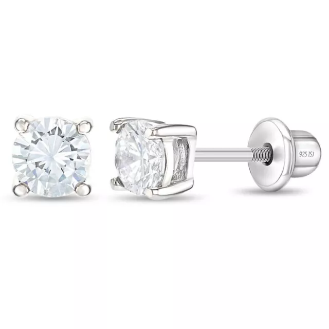 925 Argent Sterling 4mm Zircone Clou Vis Arrière Solitaire Boucles Jeune Filles