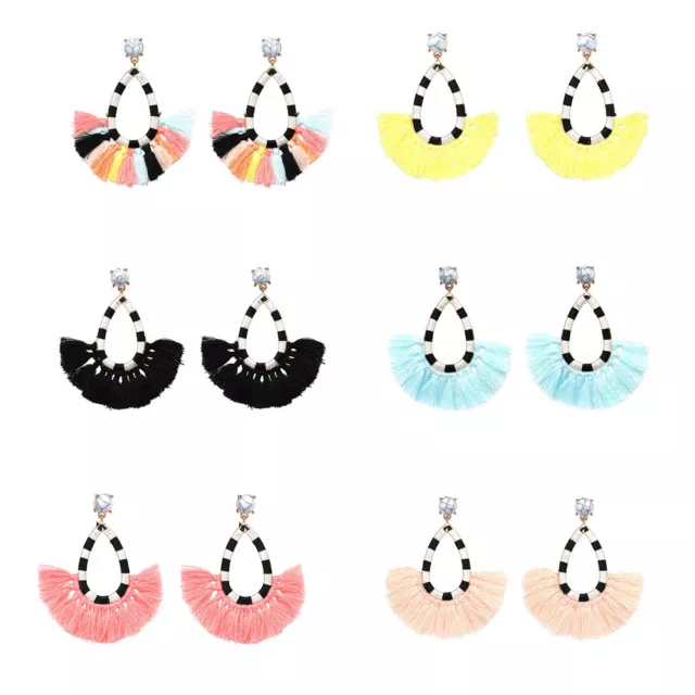 Pop Women's Boho Style Fan Fringe Hoop Drop Earrings Handcrafted SANDBAR DROPS