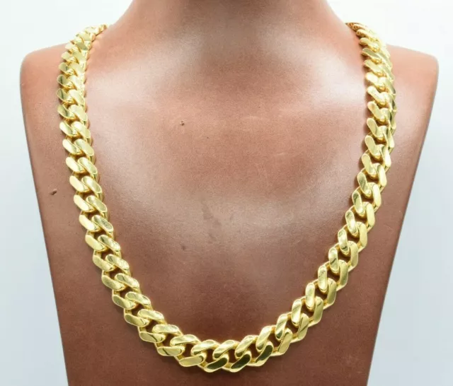 11mm Miami Cuban Royal Link Chain Necklace Lock Real 10K Yellow Gold