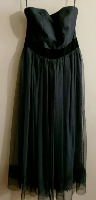 Vera Wang Gown Dress Strapless US 4 Black Silk Toole Lace Midi Length Boning NEW