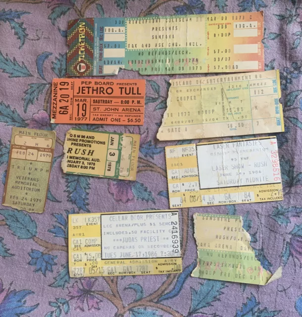 Late 70s & 80s Concert Ticket Stub Lot Santana, Jethro Tull, Judas Priest, Rush