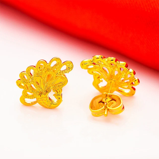 1Pair Gold Plated Light Luxury Flowers Stud Earrings Vintage Matte Earrings LEI