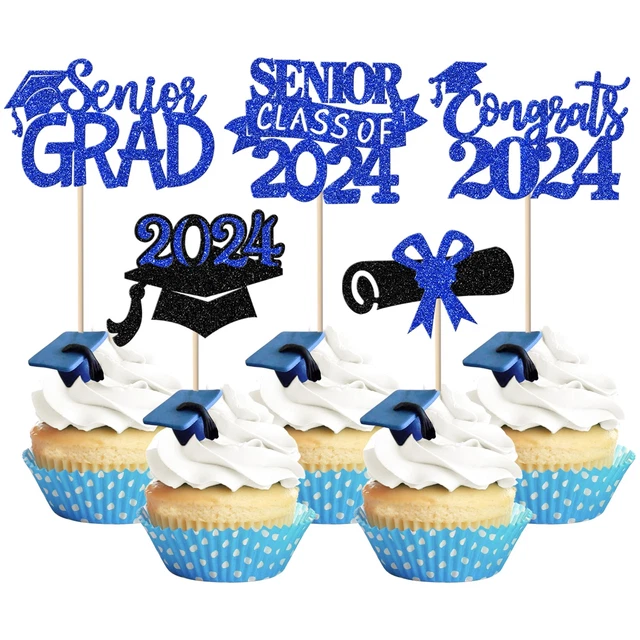 30 PACK GRADUATION 2024 Cupcake Toppers Glitter Senior Class of 2024