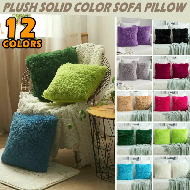 2PCS Fluffy Pack of Square Cushion Covers Shaggy Set Scatter Sofa Pillows Cover