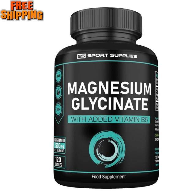 MAGNESIUM GLYCINATE SUPPLEMENTS 1500mg & Vitamin B6 120 High Strength