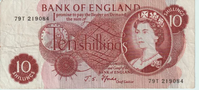 1962 - 1966 Great Britain - England 10 Shillings Banknote - P# 373c  Fine #29424