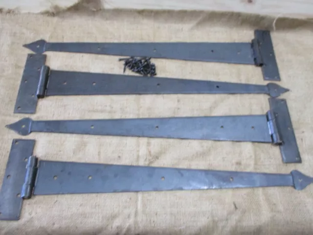 4 HUGE Strap T Hinges 24" Tee Hand Forged Gate Barn Rustic Medieval Iron Large 2