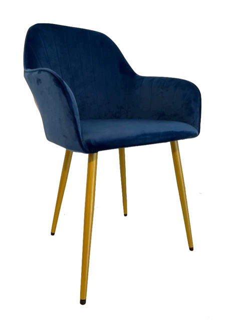 Silla de comedor moderna de terciopelo azul, con patas de metal dorado, sillón, silla de acento