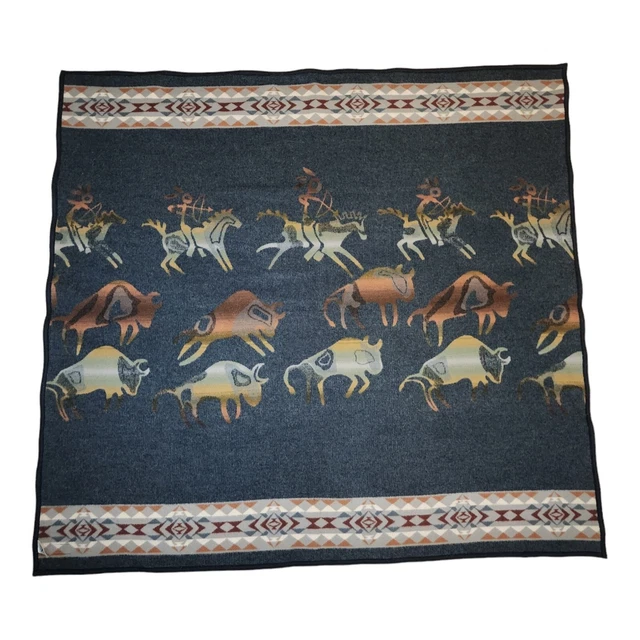 Pendleton Blanket Wool Blend Petroglyph Native Buffalo Hunting Art Southwest