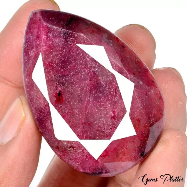 Certified 480 Cts Natural Red Ruby Pear Faceted Loose Huge Earth Mined Gemstone