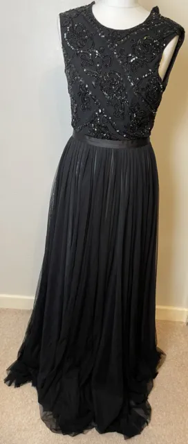 Needle & Thread Size 8 Gown Maxi Dress Sequin Embellished Black Tulle Prom Chic