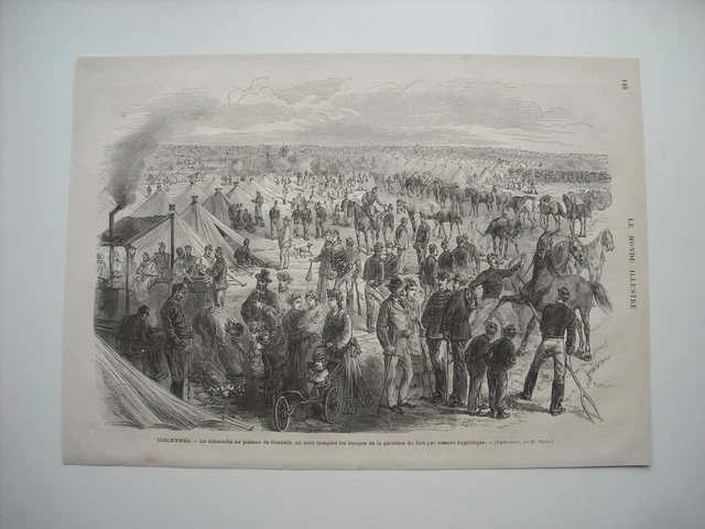 Gravure 1874. Vincennes. Le Dimanche Au Plateau De Gravelle Ou Sont Campees Tro