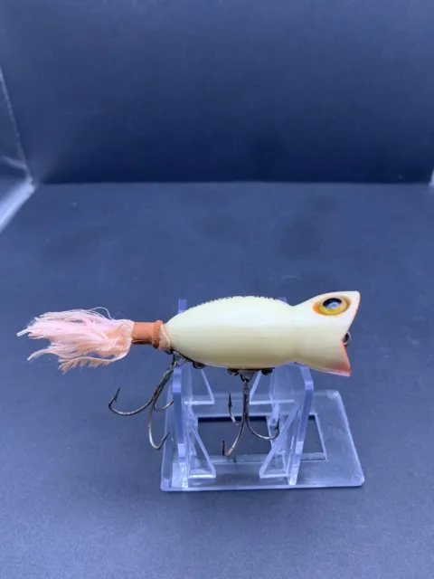 VINTAGE FISHING LURE! Fred Arbogast Hula Popper In White With Pink Tail!  $3.99 - PicClick