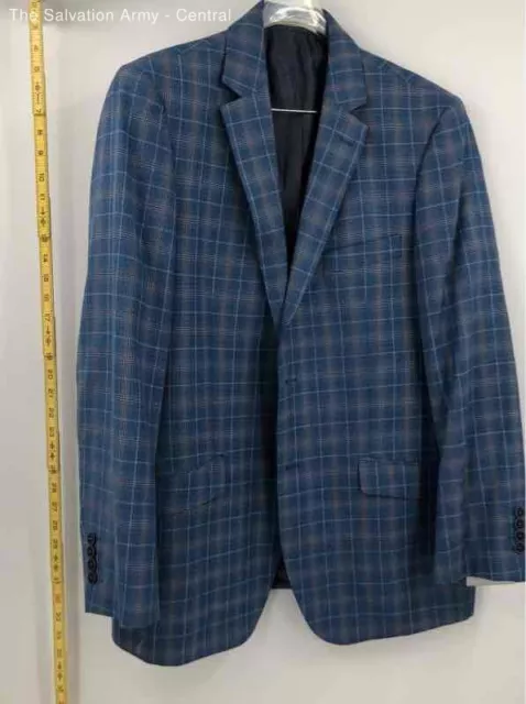 Bachrach Mens Blue Plaid Wool Long Sleeve Notch Lapel Single-Breasted Blazer 40R