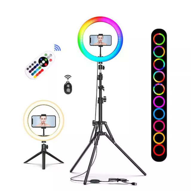 10 Zoll RGB-Ringlichter Dimmbare Selfie Ringleuchte Make-Up Lampe mit 2 Stativ