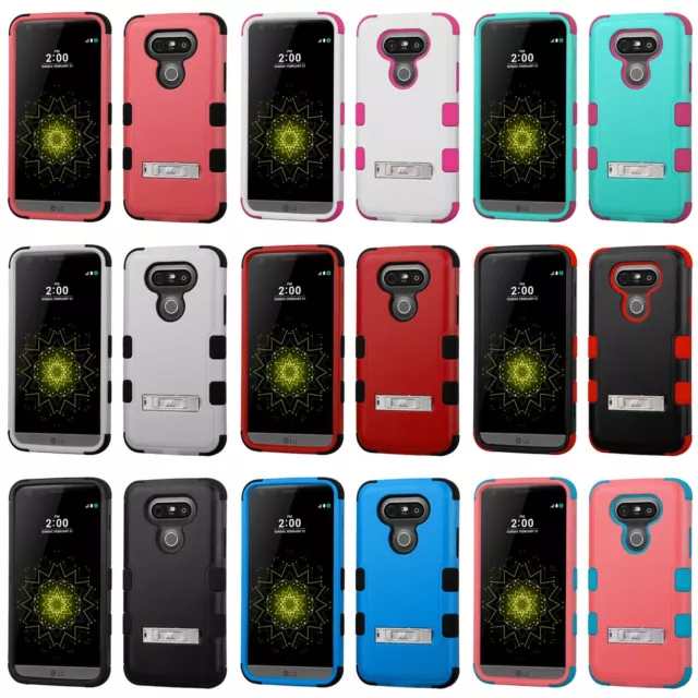 For LG G5 - HARD&SOFT RUBBER HYBRID ARMOR SKIN PHONE CASE COVER with KICKSTAND