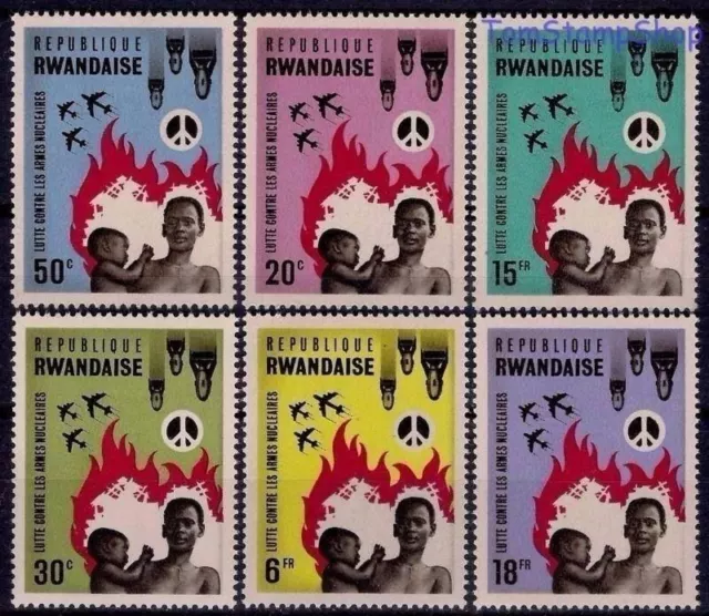 Rwanda 1966 Atomic Bombs Fight against Nuclear Weapons Fire Planes 6v set MNH