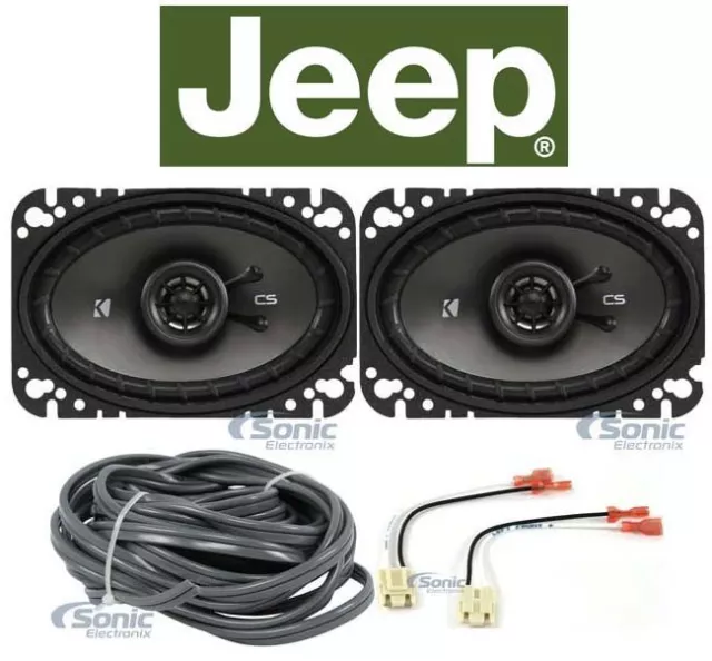 Kicker 4X6" Front Factory Speaker Replacement Kit + For 1987-1995 Jeep Wrangler