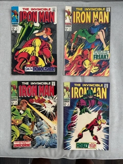 Invincible Iron-Man Lot of 4, Marvel 1968 Silver Age Issues 2, 3, 4 and 5